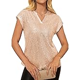 GRACE KARIN Women's Sequin Sparkly Tops Cap Sleeve Dressy Blouses Glitter Party Tops V Neck Disco Shirts Club Concert Outfits
