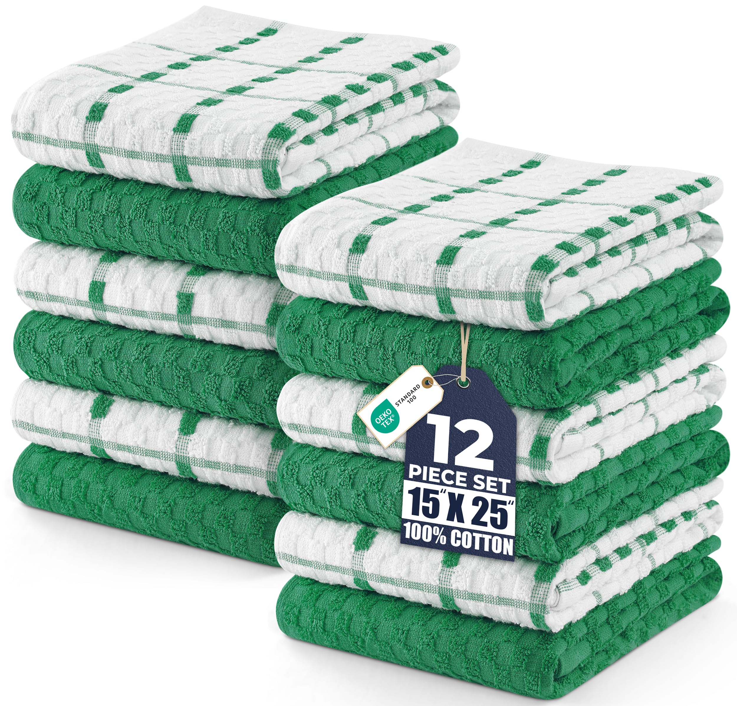 Utopia Towels -12 Kitchen Towels Set - 38 x 64 cm - 100% Ring Spun Cotton Super Soft and Absorbent Dish, Tea and Bar Towels (Green)