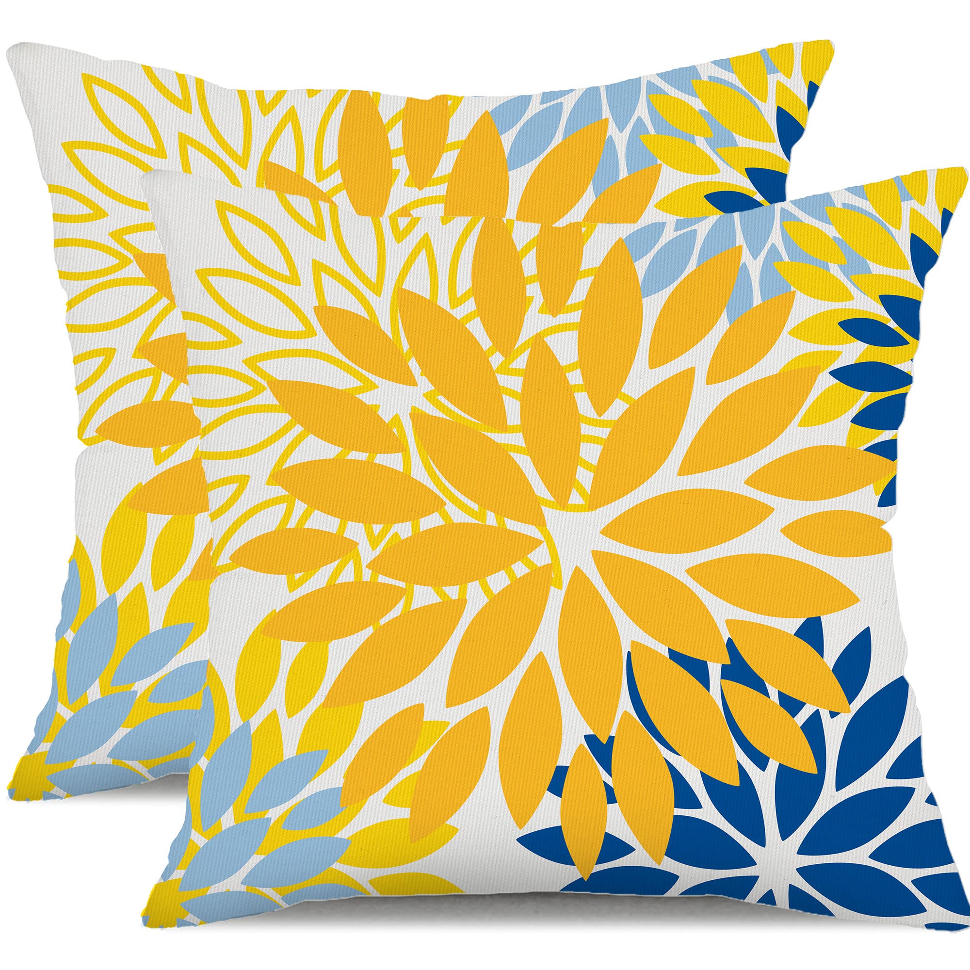 Photo 1 of DFXSZ Yellow Blue Flower Pillow Covers 20x20 Inch Set of 2 White Gray Colored Throw Pillows Outdoor Waterproof Decor for Living Room Sofa Patio Funiture Garden Floral Polyester Pillow Covers 002J20