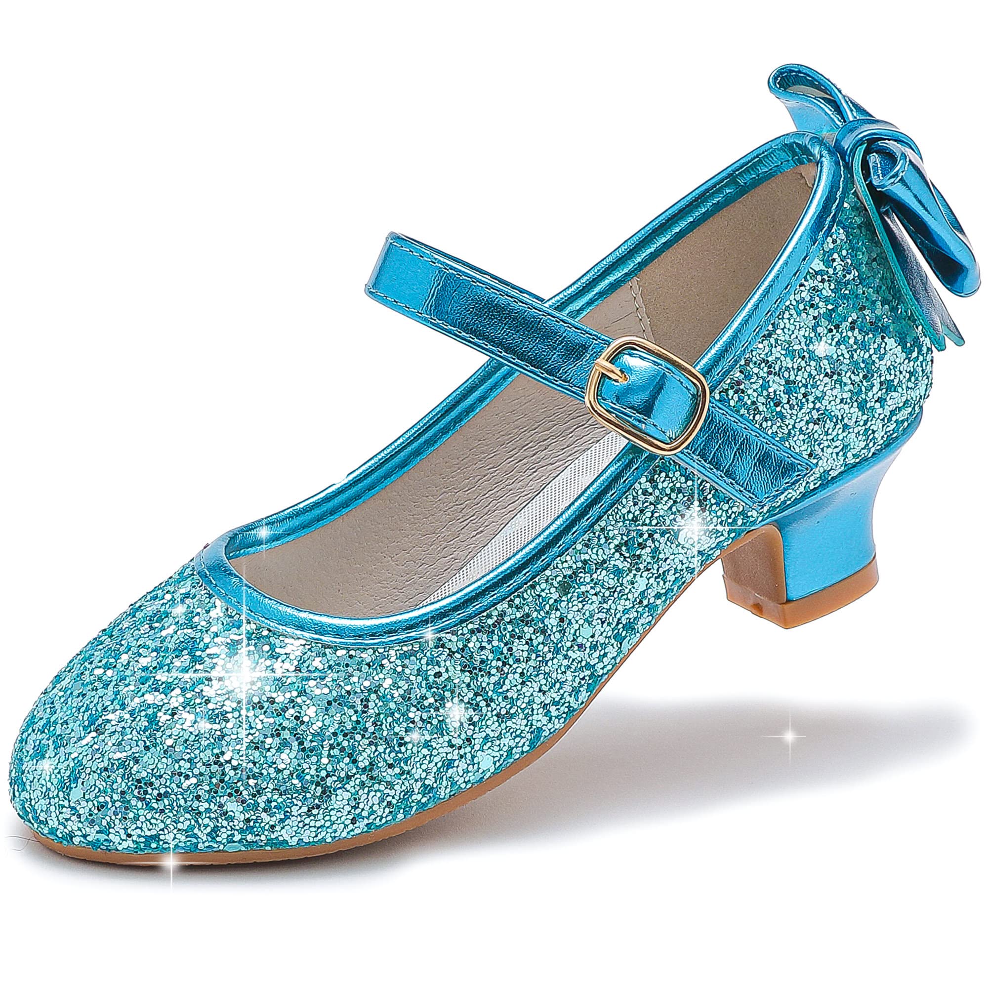 Dufannie Girl Shoes Flower Girl Shoes Princess Shoes for Toddler Girls Kid High Heels Blue Cute Shoes Flats Wedding Party for Little Big Kids(3305Blue 3) Image