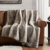 Hyde Lane Ultra Long Pile Faux Fur Throw Blanket, Luxury Fluffy Blankets for Couch Sofa Home Decor, Soft Fuzzy Plush Throws, Striped Brown, 50x60