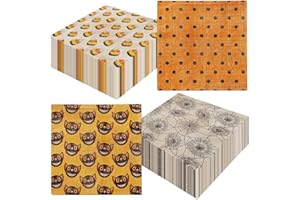 GUMWAQU Vintage Halloween Paper Napkins - Orange and Black Cocktail Napkins for Retro Halloween Decorations