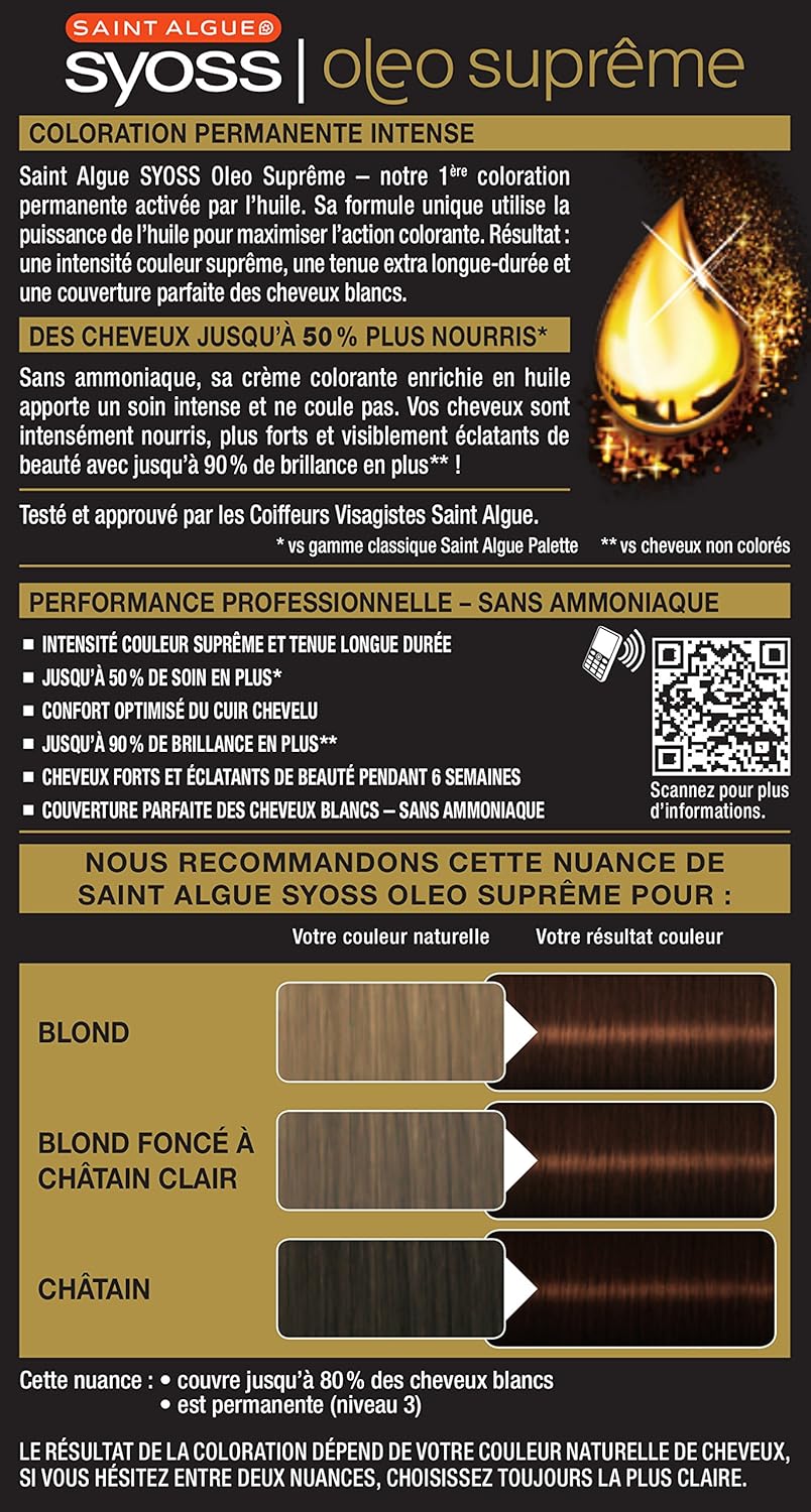 Syoss Saint Algue Coloration Permanent Oleo Supreme 4 18 Marron Chocolat Amazon De Beauty