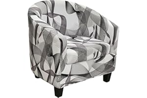 JUSMATE Stretch Club Chair Slipcover, 2-Piece Tub Chair Cover Printed Barrel Chair Slipcover with Elastic Bottom, Non Slip Armchair Covers Furniture Protector for Bar Counter Living Room (Striped Grey)