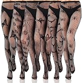 soxitoevy Halloween Fishnet Stockings for Women Sexy Tights Black Pantyhose | 6 Different Spooky Patterns, Soft Nylon Fabric, High Waist Fishnet, Spooky Themed Fashion, Match with Different Outfit