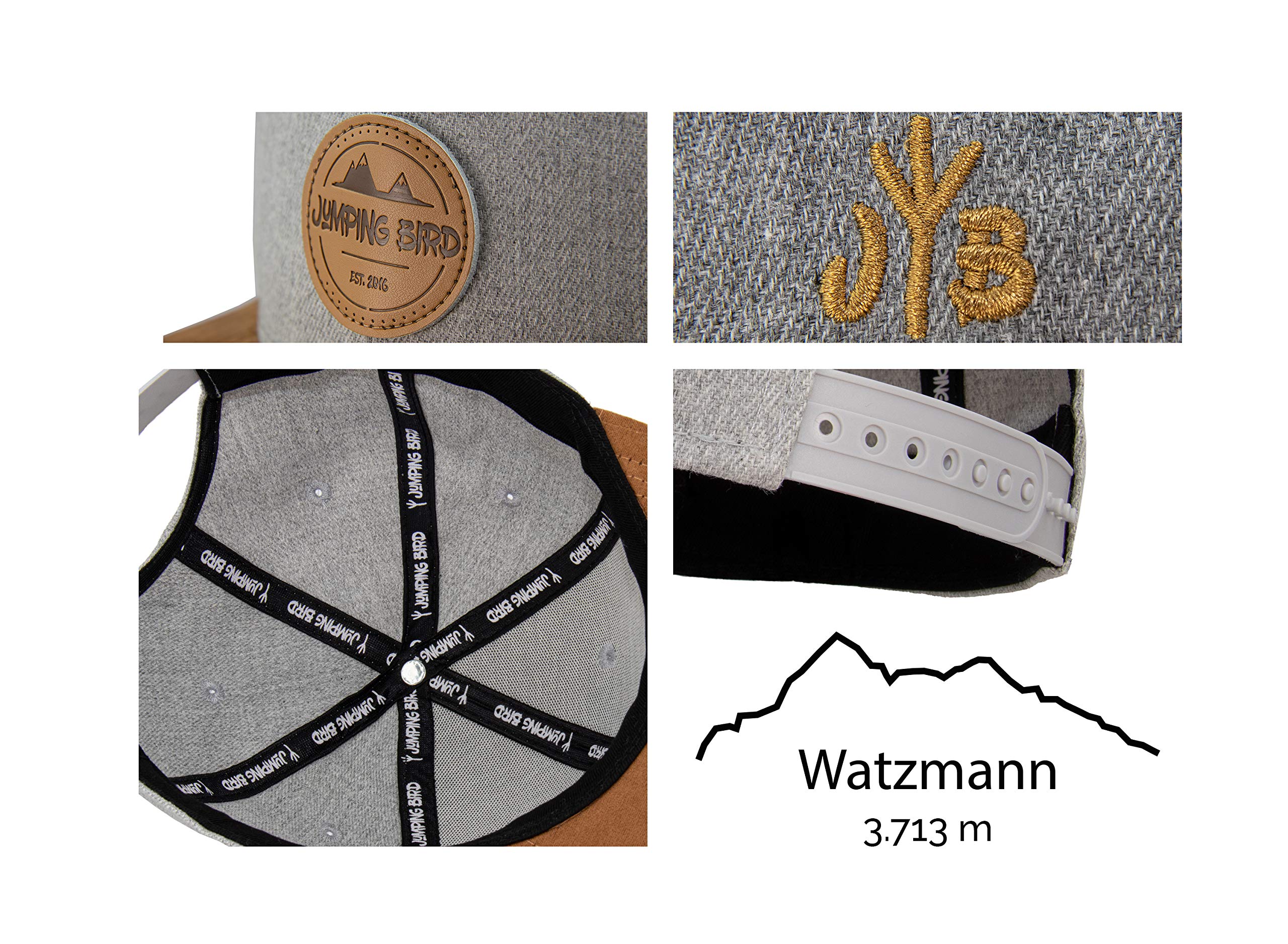 Jumping Bird Baseball Cap Herren Watzmann Hellgrau • Outdoor Snapback Cap für Wanderung & Alltag • Individuell verstellbar 54-62 cm • Kappe 8