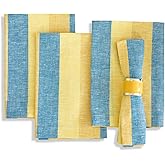 Solino Home Linen Cloth Napkins Set of 4-100% Pure Linen Bright Summer Stripe Dinner Napkins 20 x 20 Inch for Spring, Easter - Cabana Stripe, Handcrafted and Machine Washable