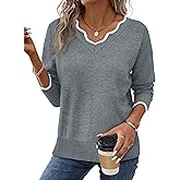 OFEEFAN Womens V Neck Sweaters Pullover Cozy Lightweight Sweaters Long Sleeve Tops Winter Clothing 2026