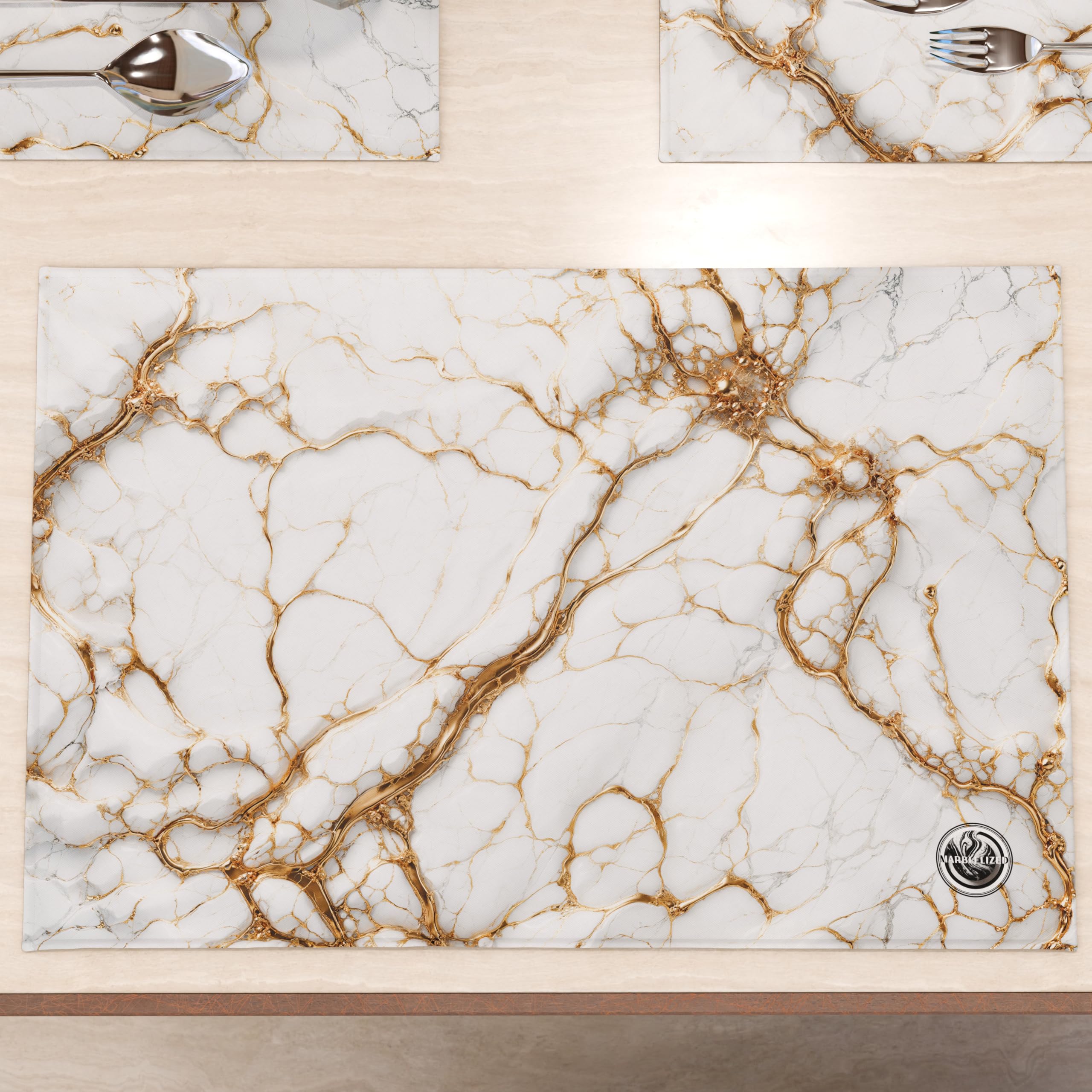 MARBLELIZED - Washable American Placemats, White Marble Effect Fabric Placemats, Set of 6 (30 x 45 cm) - Elegant, Ideal for Breakfast, Lunch and Dinner, Gift Idea, 100% Made in Italy