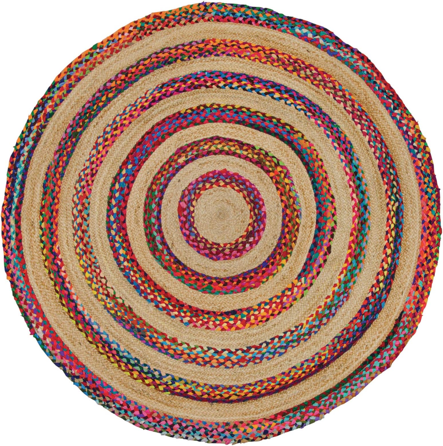 Indian Arts Fair Trade Round Jute & Cotton Braided Rug (150 x 150cm)