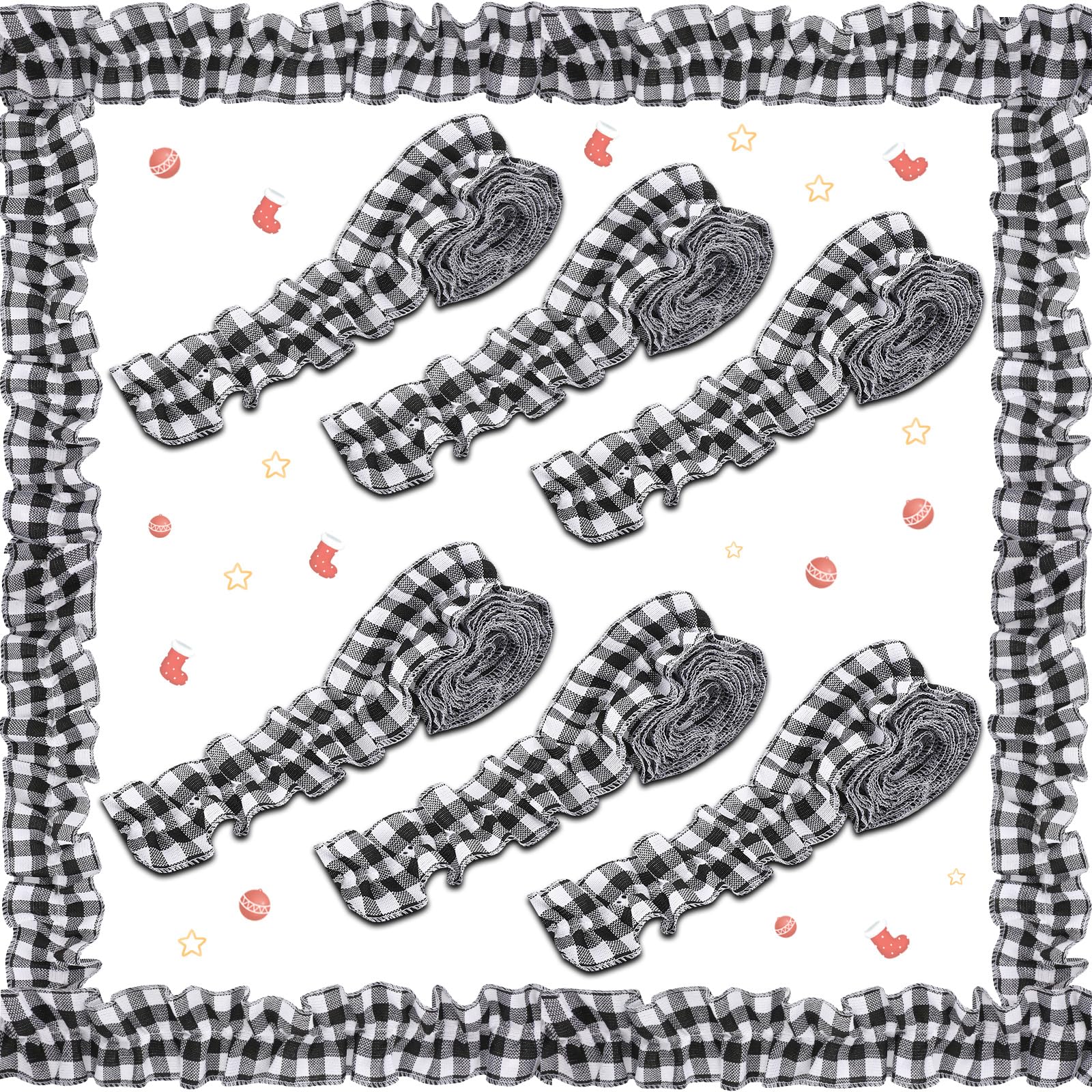 Photo 1 of 6 Rolls Ruffled Bulletin Board Borders for Classroom Decor Farmhouse Classroom Decor Burlap Bulletin Borders DIY Border Trims Crafts Classroom Home Decor (White Black Buffalo Plaid,2.5 x 94.5 Inch)