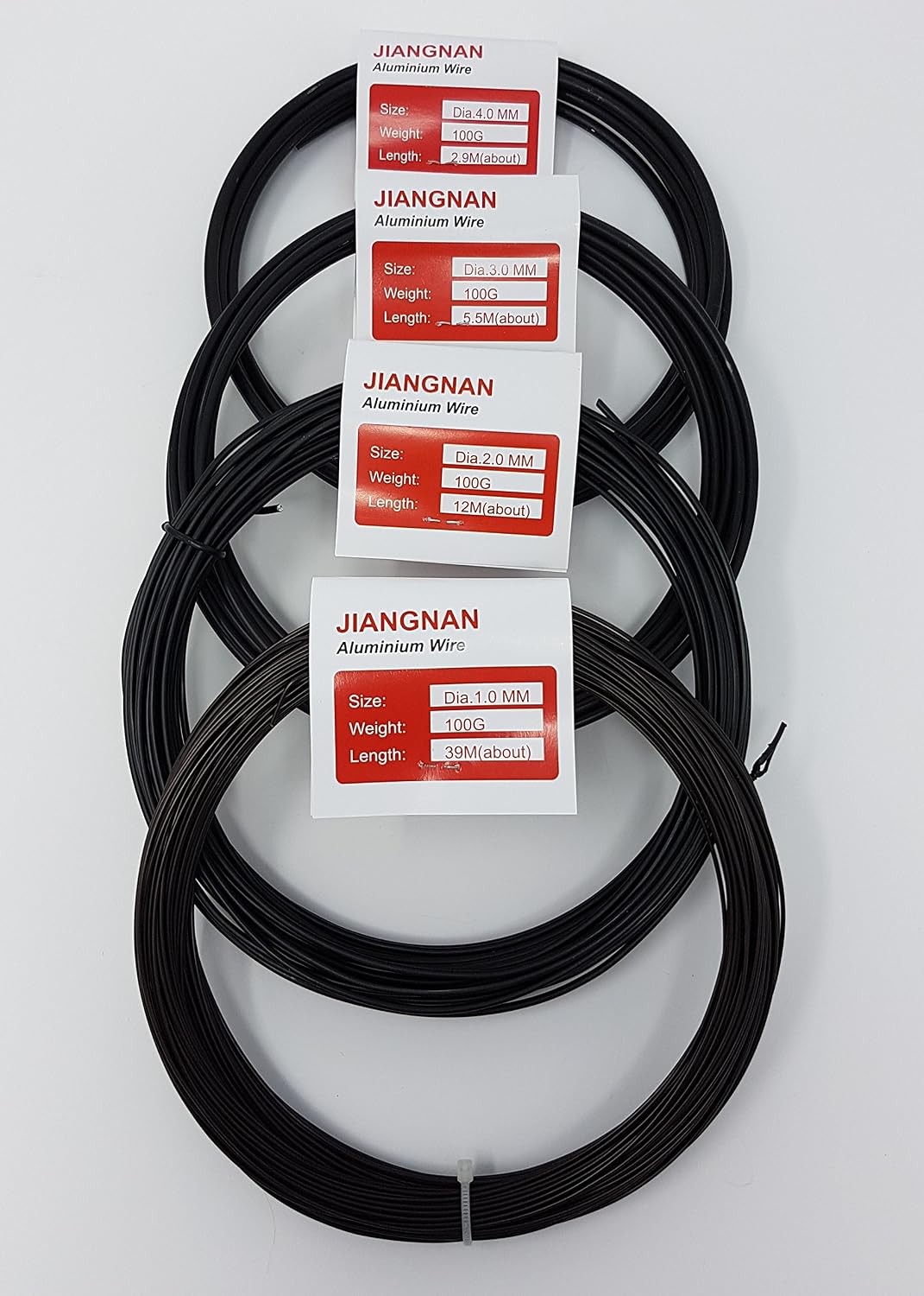 4 Rolls of 100g Hui-Tong Bonsai Tree Wire - One of Each Size, Brown