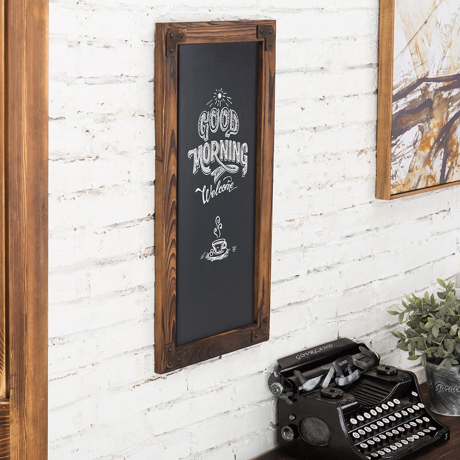 MyGift 12 X 25-Inch Wall-Mounted Erasable Chalkboard with Dark Brown Wood Frame : Office Products