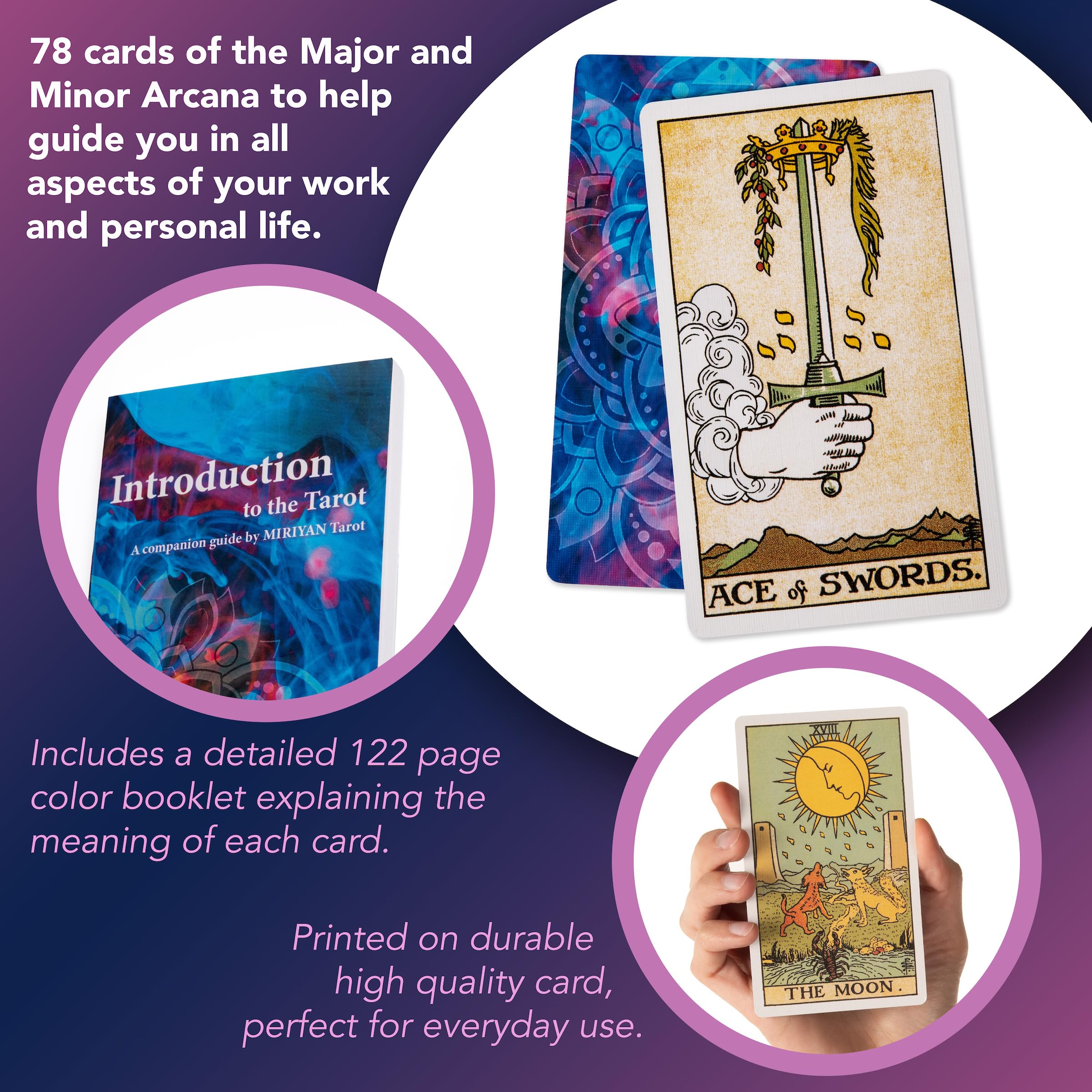 Original Tarot Deck & Book | Color Burst Tarot Cards Set with Guide Book for Beginners | Classic Tarot Card Deck Set for Spiritual Guidance