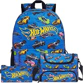 Get Trend Hot Wheels Boys Backpack, Lunch Bag &amp; Pencil Case, 3 Piece Set | 18 inch Bookbag, Adjustable Padded Straps, Insulated Lunch Bag, Zipped Pencil Pouch, School Supplies, Gamer Gifts for Boys