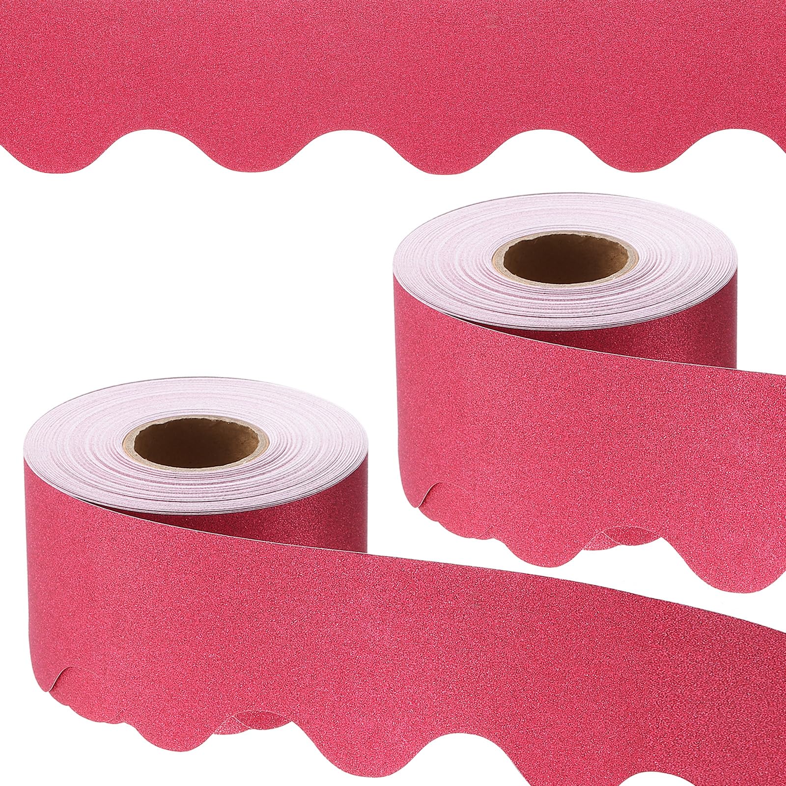 PATIKIL Glitter Bulletin Board Border, 2 Roll 131.2 Feet Poster Chalkboard Cork Decoration Trim Scalloped Borders Wall Decor for Classroom Office Locker, Red