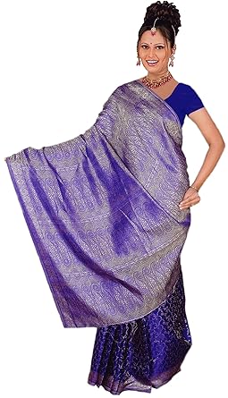Trendofindia Fertig gewickelter Bollywood Sari Indien Blau Gr. L bis XL