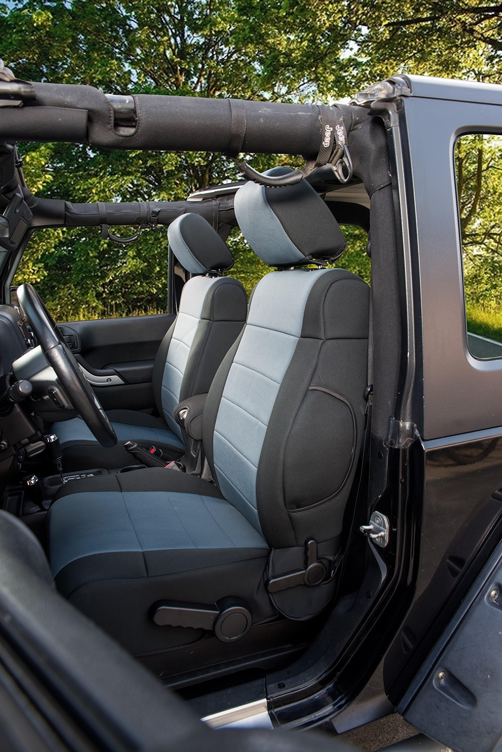 PERNICE Jeep Wrangler Seat Cover-JL,JK,TJ,YJ, CJ Car Seat Covers, Customized for 2011, 2012 Jeep 4DOOR, Combo Set, Water Resistant, Black/Charcoal