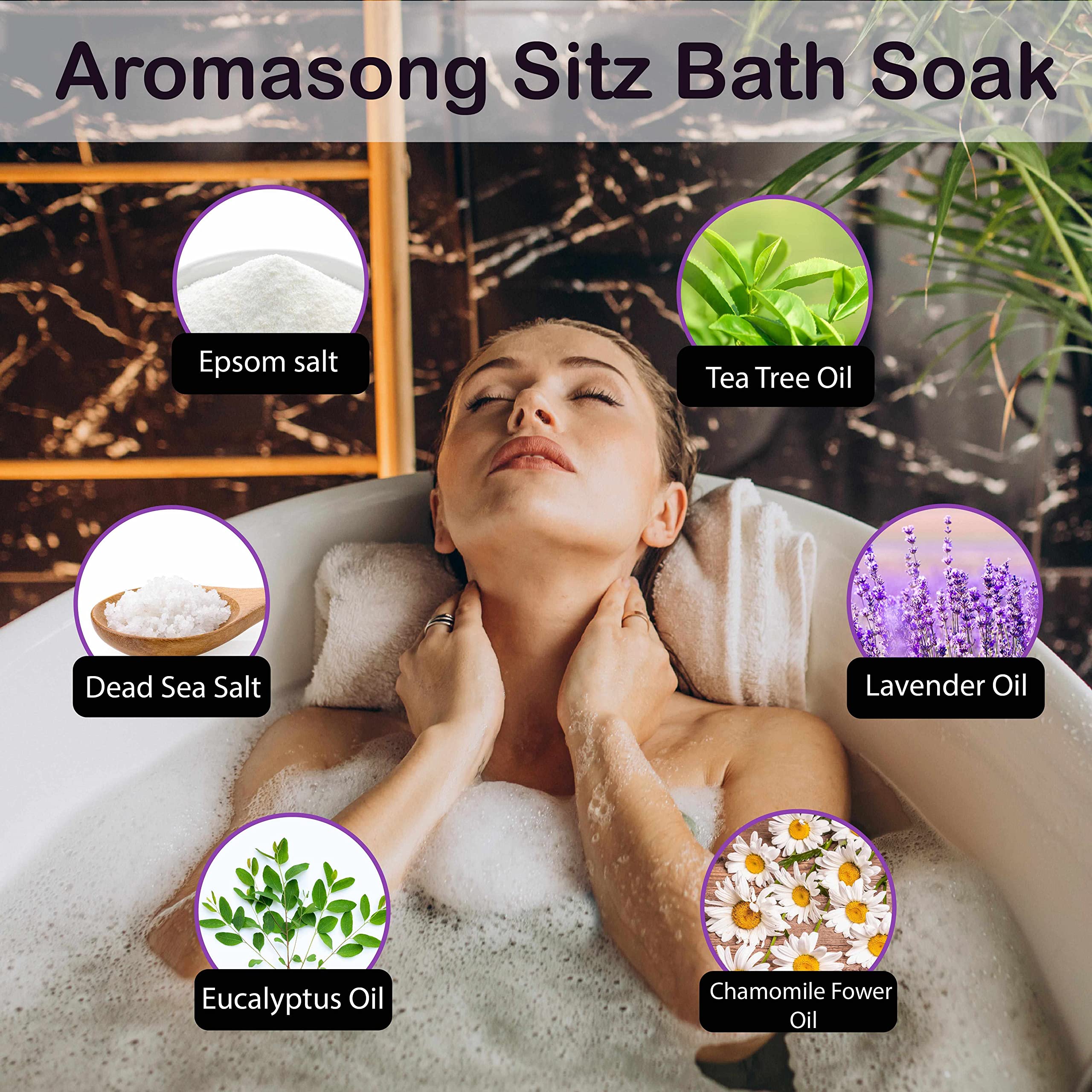 Aromasong Sitz Bath Postpartum Soak - Made in The USA with Dead Sea Salt & Epsom Salts - Soothing and Calming Ingredients Including Lavender, Chamomile Flower, and Eucalyptus Oil