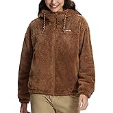 Pioneer Camp Women's Fuzzy Fleece Jacket Lightweight Full Zip Up Sherpa Jacket with Hood Warm Soft Fall Winter Coat Hoodie