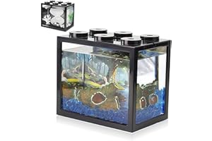 TSXUREPAW Small Betta Fish Tank, Mini Sea Monkey Tank Aquarium Kit with Gravel & Background Resin Decor, 0.6 Gallon Stackable Tabletop Fish Bowl Accessories for Shrimp Seaweed Ball