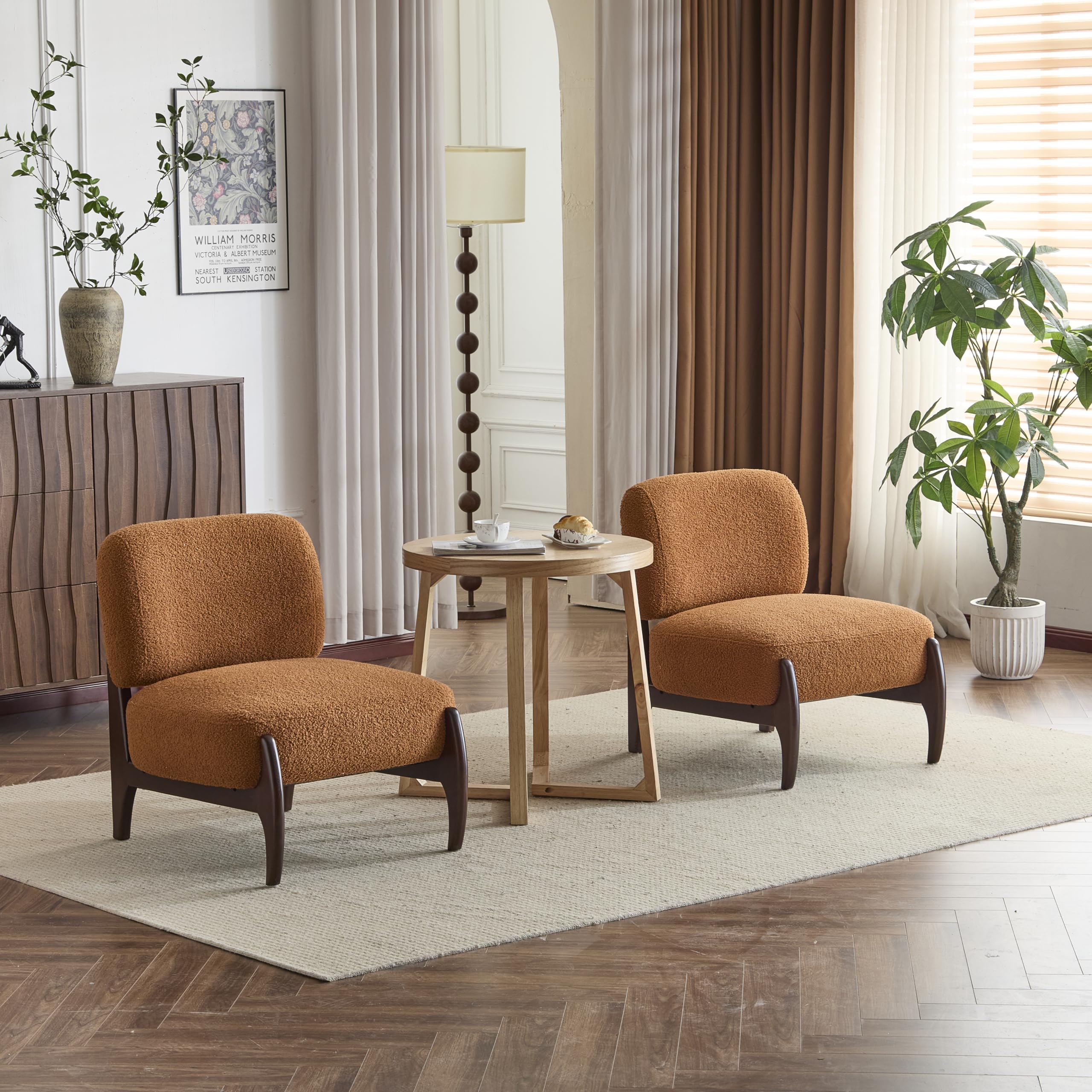 Photo 1 of ***PARTIAL SET, MISSING PARTS*** Christopher Knight Home Faron Modern Boucle Upholstered Accent Chair Set of 2, Wooden Armless Club Chair for Living Room, Bedroom Comfy Reading Chair Set, Brownish Orange