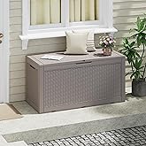 WTFGO 100 Gallon Outdoor Storage Box, Resin Deck Boxes Outdoor Waterproof For Patio Furniture, Garden Tools, Pool Supplies, Lockable And UV Resistant (Rattan Gray)