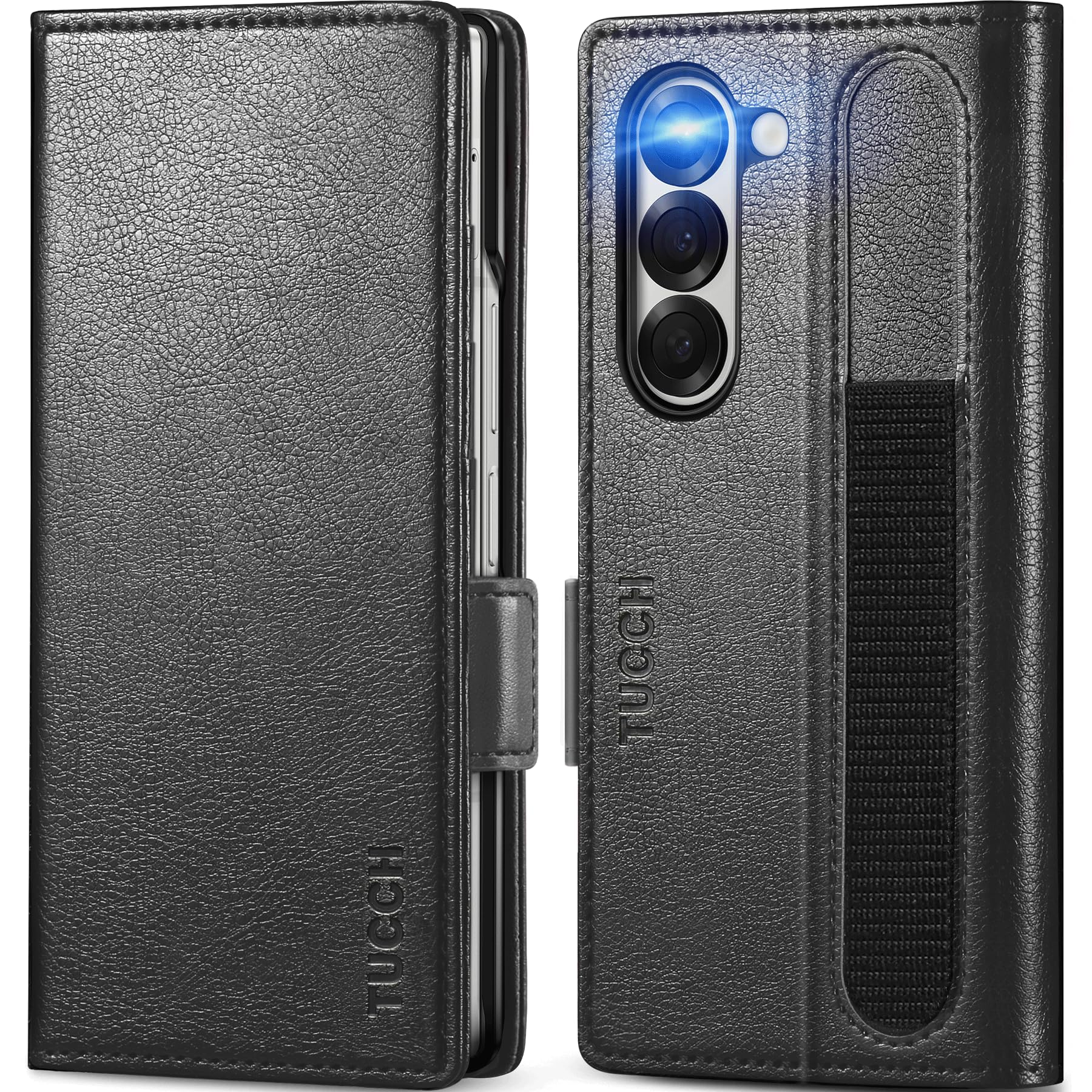 TUCCH Case for Galaxy Z Fold 6 (7.6") 5G, PU leather Wallet Stand Case with S Pen Holder[RFID Blocking][Card Holders], Shockproof Protective Flip Folio Compatible with Galaxy Z Fold6, Textured Black