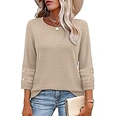 OFEEFAN Womens Tops Dressy Casual 3/4 Length Sleeve Shirts Fall Fashion 2026 Plus Size Lace Crochet Blouses Waffle Knit