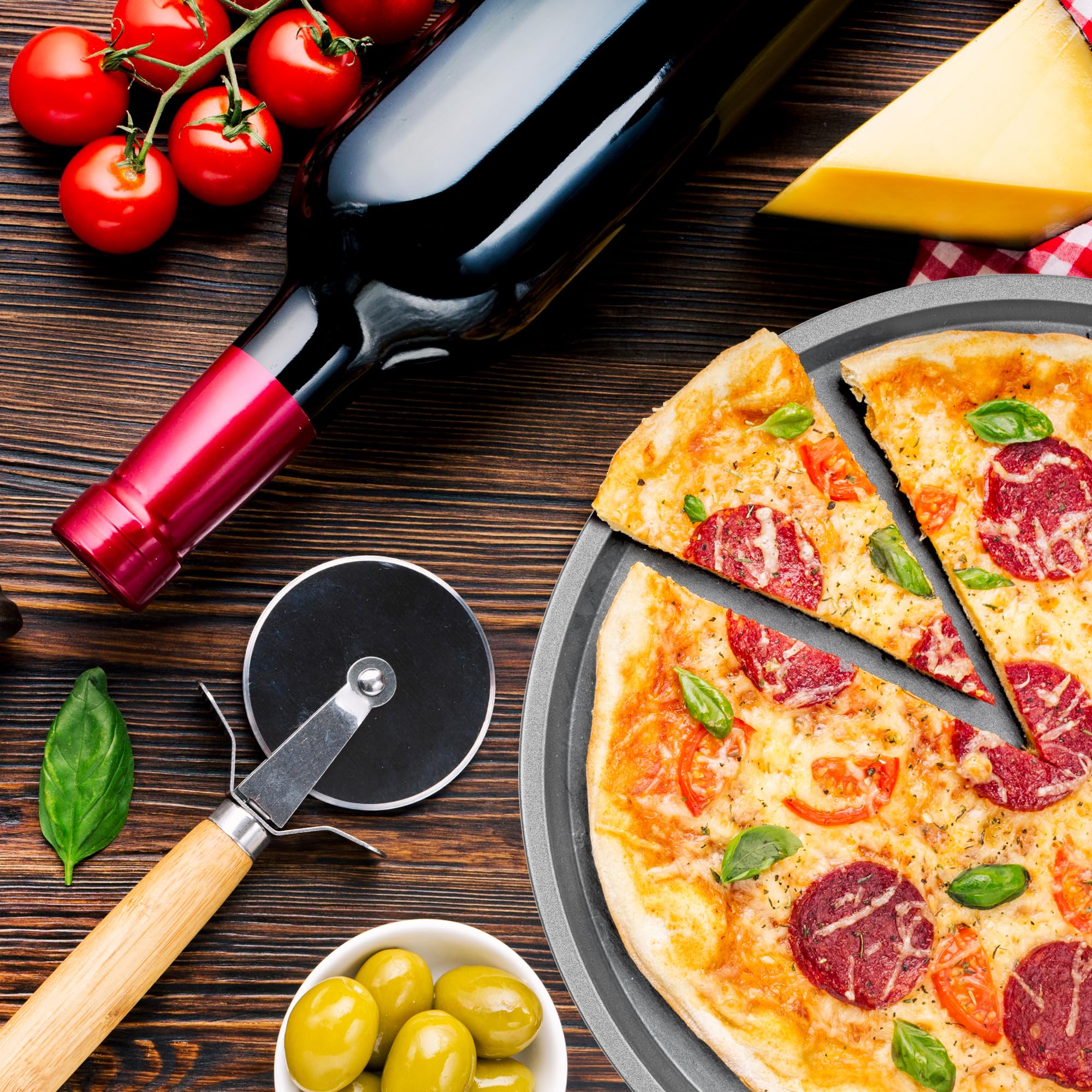 DecorRack 13 Inch Alloy Steel Pizza Pan, Non-Stick Coating, Serving Tray, Round Baking Tray for Oven Use (2 Pack)