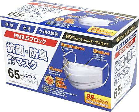 リードヘルスケア 抗菌 防臭使い捨てマスク ふつう 65枚