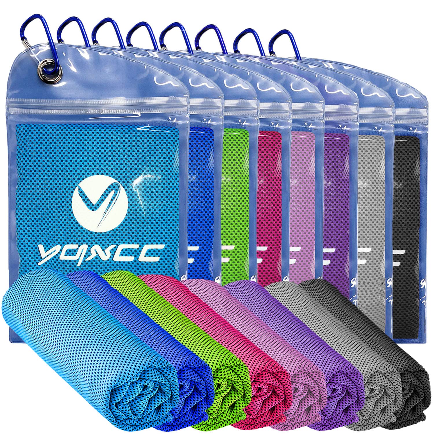 YQXCC 8 Pack Cooling Towels | 120x30 cm | Cold Cool for Neck | Microfibre Soft Breathable Chilly | for Sports Yoga, Golf, Gym, Camping, Running, Workout & More Activities