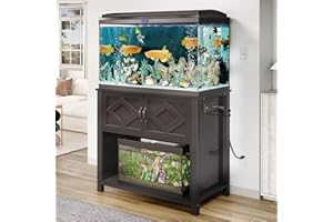 GRUSIGN 40-50 Gallon Fish Tank Stand with Power Outlets, 660LBS Capacity Heavy Duty Metal Aquarium Stand, Double Fish Tank Stand Table with Cabinet