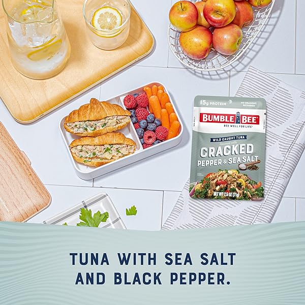 BUMBLE BEE CRACKED PEPPER & SEA SALT SEASONED TUNA, 2.5 OZ POUCHES (PACK OF 12) – READY TO EAT – WILD CAUGHT TUNA PACKET – 15G PROTEIN PER SERVING – GLUTEN FREE