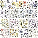 BBTO 12 Sheets Wildflower Rub on Transfers for Crafts Wood Furniture Decor | 5.5" x 5.7" Vintage Flower Decals, Easy DIY Rub on Transfer, Floral Stickers for Smooth Wall Art Vase Glass Cups Home Decor