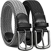 CHAOREN Stretch Belt Men 2 Pack - 1 3/8" Braided Golf Belts For Men - Casual Elastic For Pants and Jeans