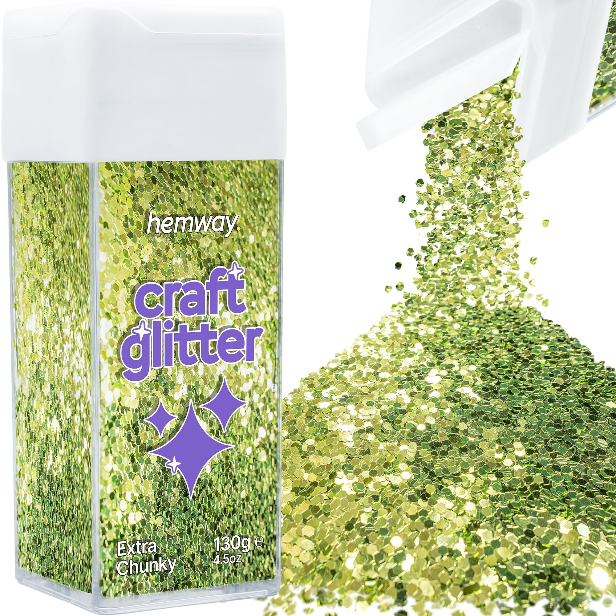 Hemway Glitter Shaker Olive Green 130g Extra Chunky, Craft Glitter Shaker for Resin & Epoxy Crafts, Christmas Art Supplies, Nail, Body, Face, Eye, Festival, Crafting, Slime, Sparkle