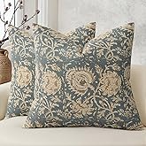 DKwizme Vintage Floral Print Throw Pillow Covers 24x24 Set of 2 Neutral Modern Farmhouse Pillowcases Accent Decorative Cushion Covers Boho Home Decor for Couch Sofa Chair Bed Living Room, Dusty Blue