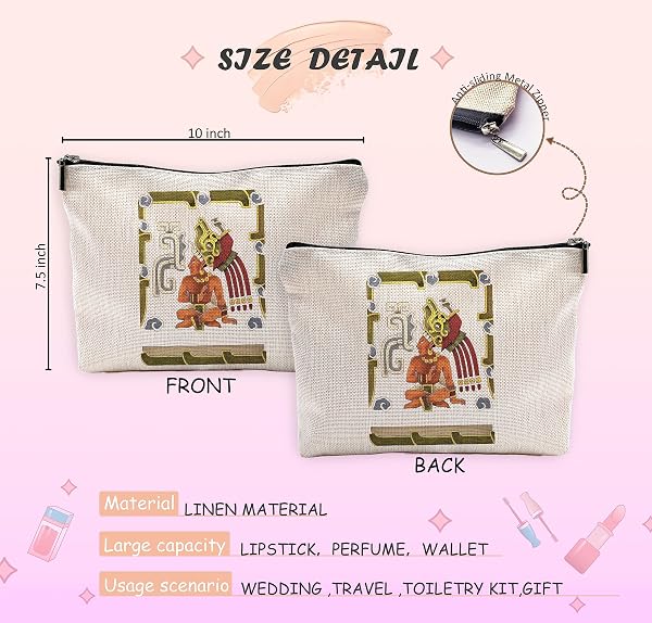 NEGIGA ANCIENT MAYAN AZTEC ART WARRIOR PRIEST RETRO MAKEUP BAG TRAVEL COSMETIC BAGS, MEXICAN STYLE COSMETIC MAKEUP BAGS WITH ZIPPER POUCH TRAVEL TOILETRY CASE