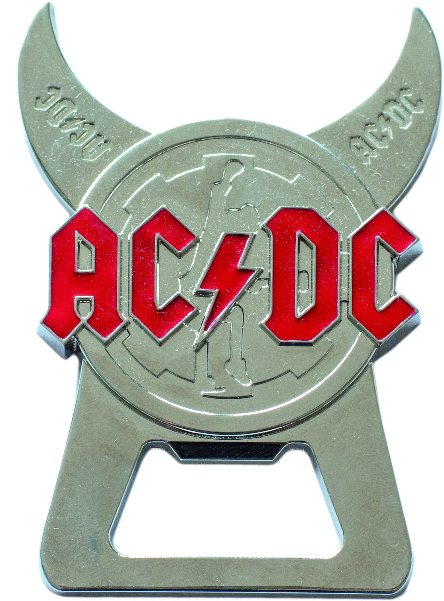 AC/DC Bottle Opener, Steel, Silver, 8.5 x 6 x 0.5 cm.