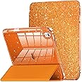 INFILAND Compatible with iPad 10th Generation Case 10.9 Inch, iPad A16 11-inch 11th Generation, Glitter Leather Cover with Sparkly Crystal Clear Back, Pencil Holder (Fiery Orange)