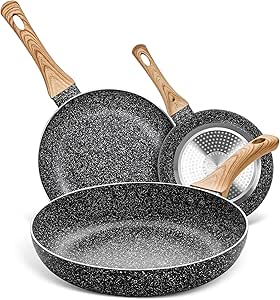 MICHELANGELO Frying Pan Set, 8"+9.5"+11" Stone Frying Pans With 100% APEO &amp; PFOA-Free Stone Coating, Fry Pan Set Bakelite Handle, Nonstick Frying Pans, Nonstick Pans Set, Stone Skillets 3 Piece
