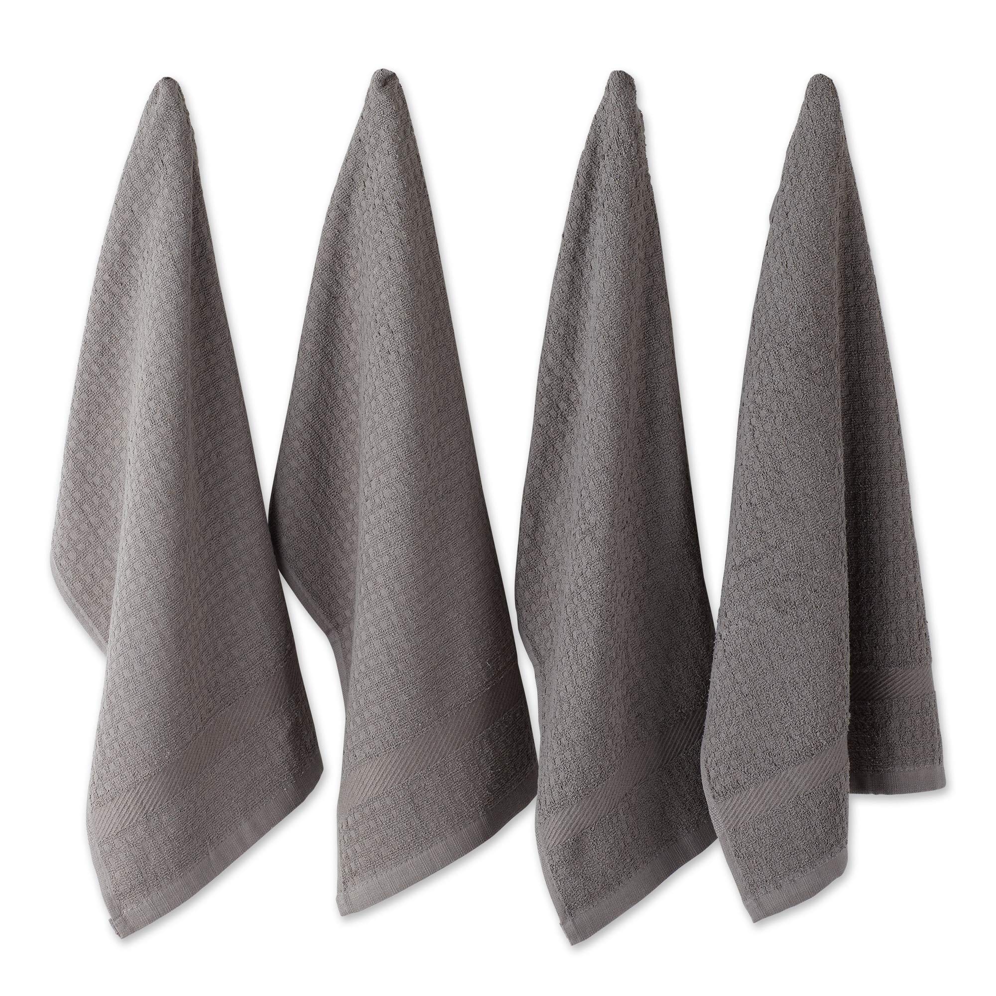 DII Basic Terry Collection Waffle Dishtowel Set, 15x26, Solid Gray, 4 Piece