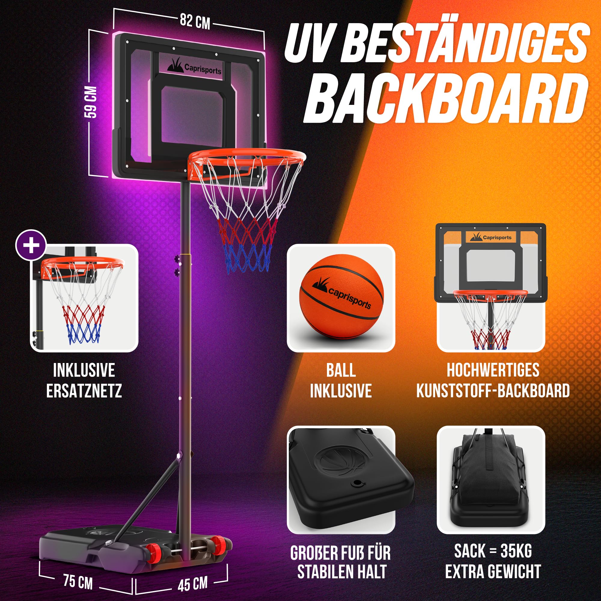 Basketballkorb Outdoor [mit Sandsack & Ball] – Basketball Korb höhenverstellbar – Wetterfester Basketballkorb mit Ständer – Basketballkörbe für Kinder und Erwachsene - Basketball Hoop – 210 cm 2