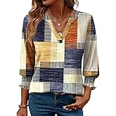 LOMON Women's 2026 Fashion Tops 3/4 Length Sleeve Business Casual Blouses Summer Tees Shirts S-4X