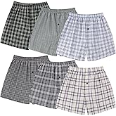 BAMBOO COOL Men's Underwear Woven Boxer Shorts,Classic Relaxed Fit,Lightweight Plaid Boxers,6 Pack