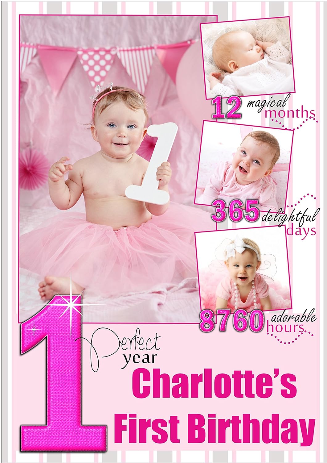 Personalised Girls First 1st Happy Birthday Party Poster Banner