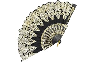 EOSAU Handheld Chinese Folding Fan Hand Fans for Women Foldable Bulk for Party Wedding Church Dancing (Black)