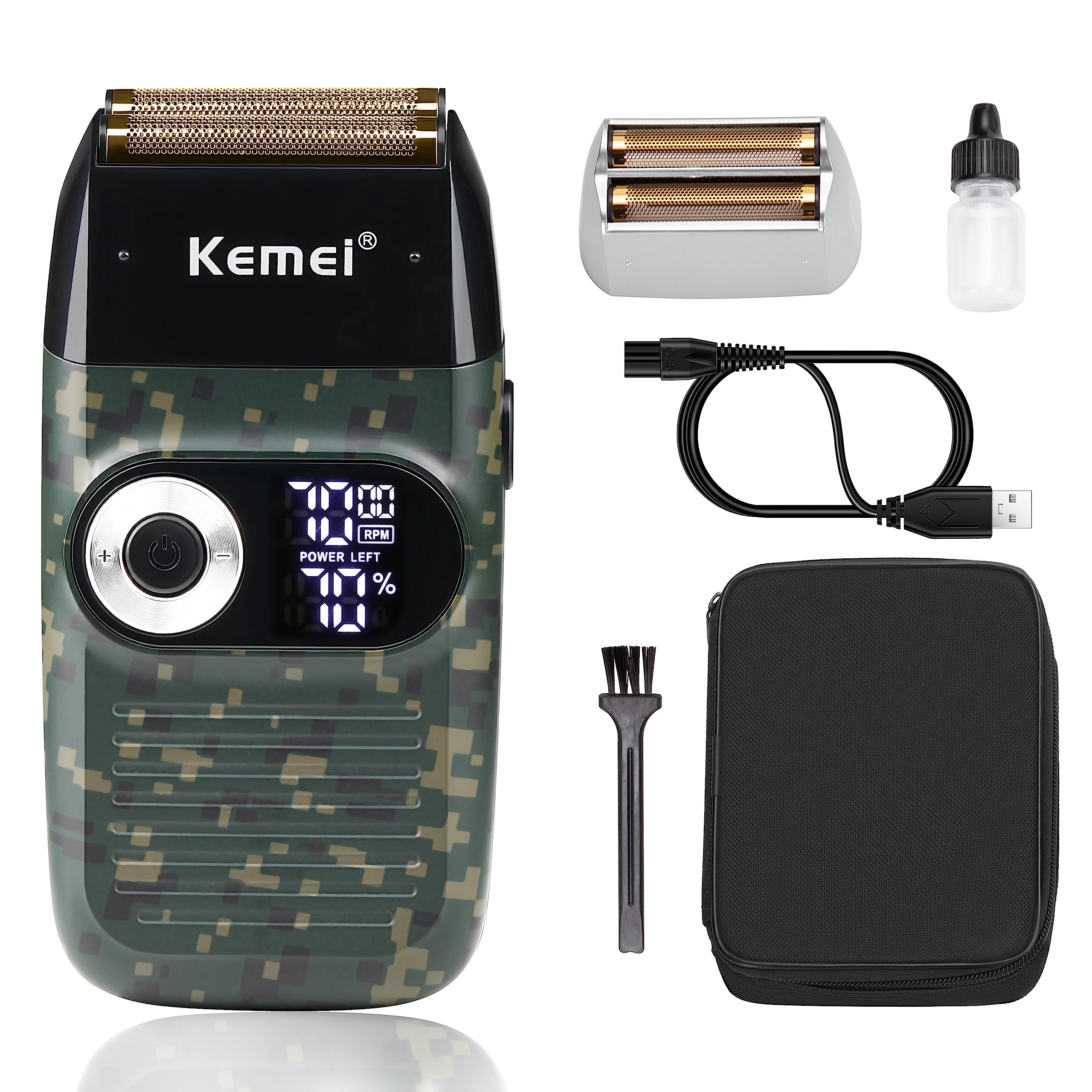 KEMEI Foil Shaver for Men Electric Razor with Bald Trimming Cordless Electric Shavers with LED Display,Camouflage Color