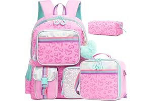 Meetbelify Pink Backpack for Girls School Backpack Aesthetic Backpack with Lunch Box for Elementary Student Teen Girls Cute School Bag Kids Bookbag for Girls 8-10